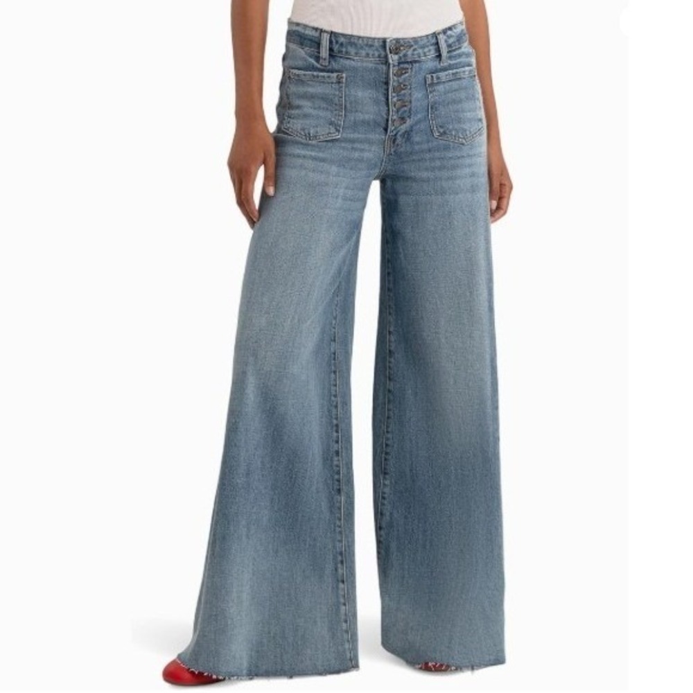 KUT from the Kloth Meg High Rise Wide Barrel Leg Button Fly Hippie Jeans 8